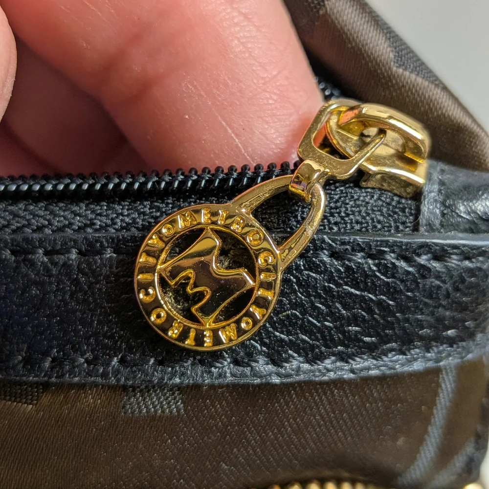 Metrocity Brand Black Quilted Satchel with Red and Mint Stripe - Picture 10 of 13